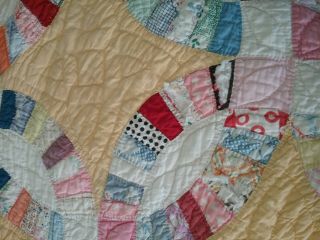 Vintage 1930 ' s Patchwork Quilt Double WEDDING RING Hand Quilted 4