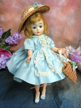 Vintage 1950s Madame Alexander Cissette Doll Tagged Blue Dress Shoes Purse Hat