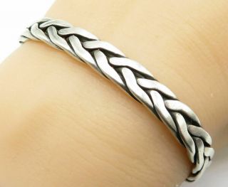Mexico 925 Sterling Silver - Braided Rope Style Flat Cuff Bracelet - B4333