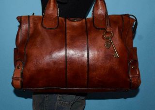 Fossil Vintage Reissue Weekender Leather Brown Shoulder Laptop Purse Tote Bag