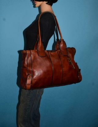 FOSSIL Vintage Reissue Weekender Leather Brown Shoulder Laptop Purse Tote Bag 4