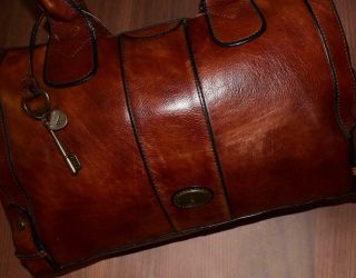 FOSSIL Vintage Reissue Weekender Leather Brown Shoulder Laptop Purse Tote Bag 8
