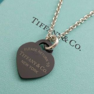 " Return To Tiffany & Co.  " Black Titanium Heart Charm Tag Pendant Necklace,  Rare