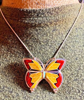 Native American Style Vintage Sterling Silver Gorgeous Butterfly Pendant 5