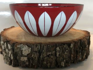 Red Vintage Cathrineholm White Lotus Enamel Bowl 5.  5 