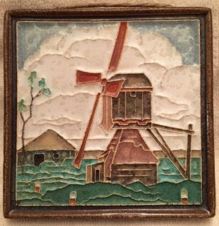 Vintage De Porceleyne Fles Hand - Painted Dutch Delft Tile • Windmill • House