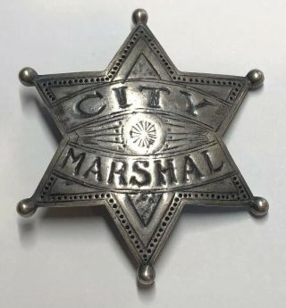 Vintage Sterling Silver City Marshal Badge Rare Antique Cool Solid.  925