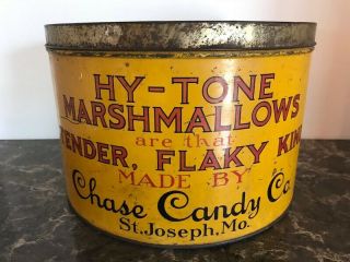 St.  Joseph,  Mo.  Vintage 5 Lb.  Chase Candy Co.  Hy - Tone Marshmallow Tin
