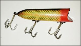 Tough Heddon 2500 No Eye Lucky 13 Lure Red Head Shiner Scale Mi 1930s