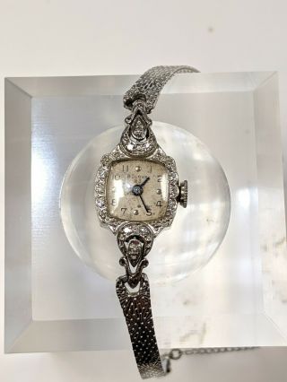 Vintage Ladies Bulova 14k White Gold Diamond Watch 23 Jewels Runs