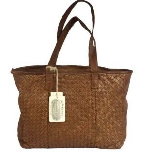 Platania Brown Cognac Vintage Distressed Italian Leather Tote Bag/shopper