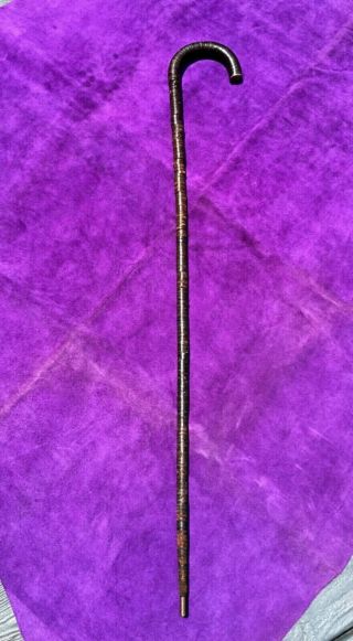 Vintage Antique Leather Wrapped Metal Walking Stick Cane - 34 1/4” Height