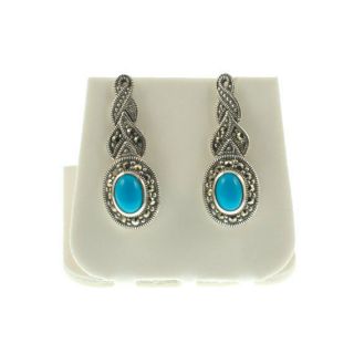 Vintage Silver Marcasite Earrings With Turquoise Gemstones,  Vintage Jewellery