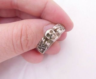 Silver Memento Mori Skull German Ww2 Rare Ring 800