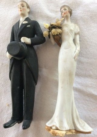Antique Hertwig German Bisque Porcelain Figurine Bride Groom Wedding Cake Topper
