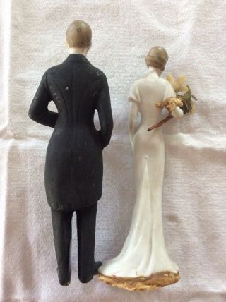 Antique Hertwig German Bisque Porcelain Figurine bride Groom Wedding Cake Topper 2
