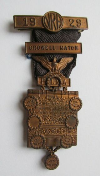 Vintage Nra Shooting Medal 1929 Crowell Match (salinas,  Ks)