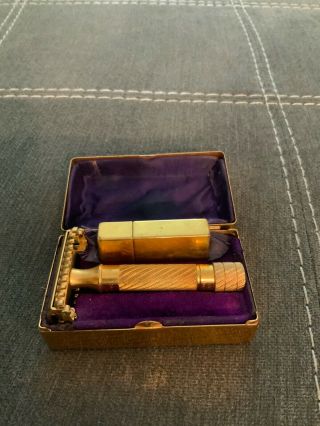 Vintage Gillette Gold Color Razor With Case