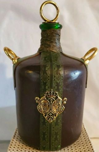 Vintage Leather And Brass Wine Decanter.  Made In Italy.