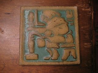 Vintage Grueby Arts & Crafts Faience 6x6 Tile Monk Reading Book By Candle