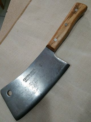 Vintage Foster Bros.  Meat Cleaver 2190 Solid Steel Butcher Knife White Oak Handl