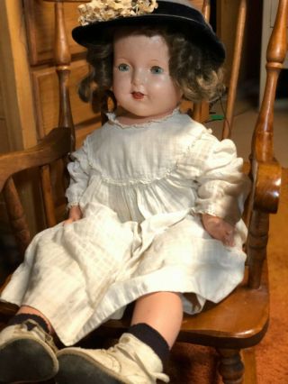 Large Antique Doll 28 " Composition & Coth With Wig