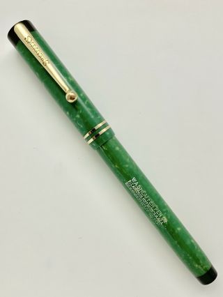 Vintage Sheaffers 5 - 30 Flat Top Fountain Pen Jade Green Black Ends 14k Nib