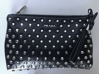 Authentic Prada Studded Black Nappa Leather Wristlet Clutch Bag Rare