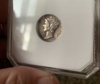1942/1 Silver Mercury Dime Coin.  In Graded Case 10C Rare Very Fine 3