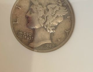1942/1 Silver Mercury Dime Coin.  In Graded Case 10C Rare Very Fine 7