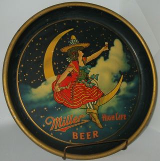 Vintage Miller High Life Beer Girl On The Moon Tray 1930 