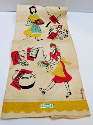 Vintage Linen Tea Dish Kitchen Towel Woman In Kitchen Cooking 29 " X 18 "
