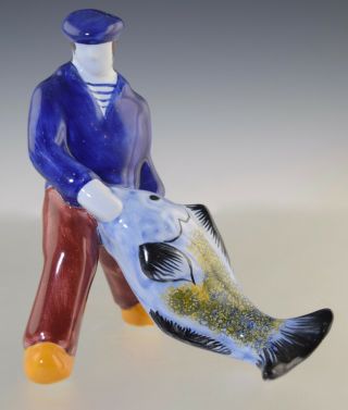 Vintage Hb Henriot Quimper Breton Seaman Fisherman W/fish Figurine