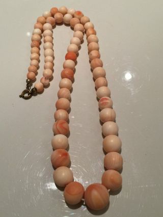 Antique Art Deco Graduated Carved Conch Shell Bead Necklace 66g