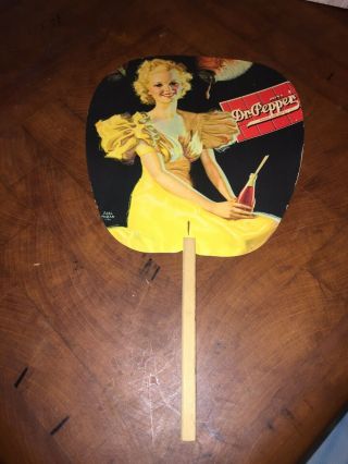 Vintage 1930’s Dr Pepper Cardboard Fan - Yellow Girl Advertising