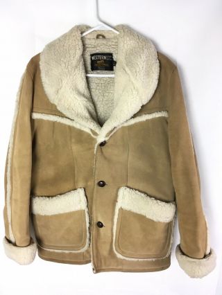 Vintage Sears Western Wear Suede Leather Heavy Winter Coat Jacket - Men 