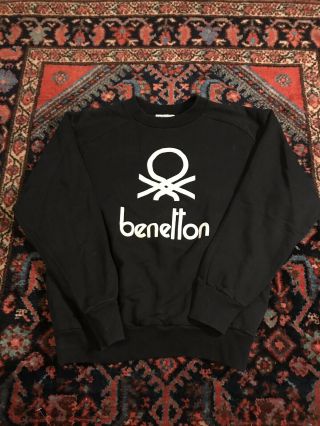 Vintage Benetton Spellout Sweatshirt Small Black Rare 80s