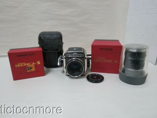 Vintage Zenza Bronica Camera 7.  5cm 1:2.  8 Lens Filminder Back & Telephoto Lens