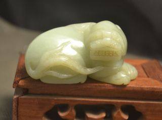Chinese Vintage Hetian Jade Lucky Beast Roaring Pi Xiu Animal Totem Carving Lzk8