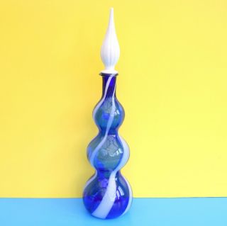 Vintage Alrose Italian Blue & White Candy Swirl Bottle & Stopper Retro