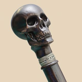 Fancy Carved Skull Head Walking Cane Stick - Wooden Gothic Men ' s Canes Skeleton 2