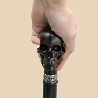 Fancy Carved Skull Head Walking Cane Stick - Wooden Gothic Men ' s Canes Skeleton 3