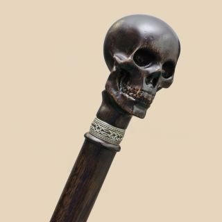 Fancy Carved Skull Head Walking Cane Stick - Wooden Gothic Men ' s Canes Skeleton 6