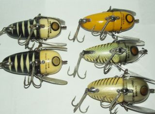 Heddon Crazy Crawler group of five all different sizes,  hardware,  eyes. 4