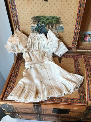 Wonderful Antique Cotton Factory Floral Print French Child Doll Dress