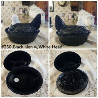 Black Hen With White Head Antique/vintage Milk Glass Covered Dish
