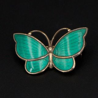 Vtg Sterling Silver - Denmark Jemax Guilloché Enamel Butterfly Brooch Pin - 3.  5g