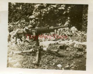 Wwii Photo - Us Gi View Of Captured Japanese Type 3 / 92 Heavy Machine Gun