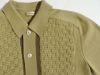 VTG 50s Mens Wool Cardigan Green Contrast Front Panel Loop Collar Sweater Medium 3