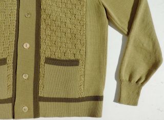 VTG 50s Mens Wool Cardigan Green Contrast Front Panel Loop Collar Sweater Medium 5